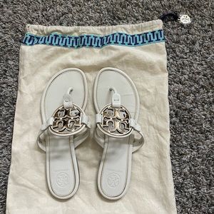 White Tory Burch Miller Sandal with Gold Emblem